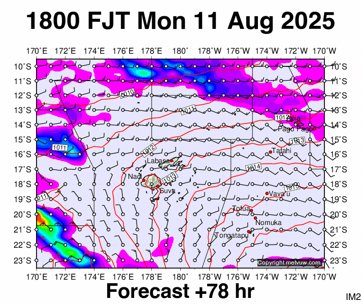 Fiji forecast chart for Monday, August 11th, 2025 at 6:00 AM