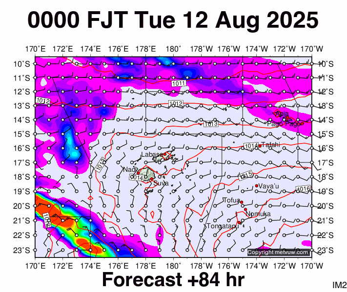 Fiji forecast chart for Monday, August 11th, 2025 at 12:00 PM