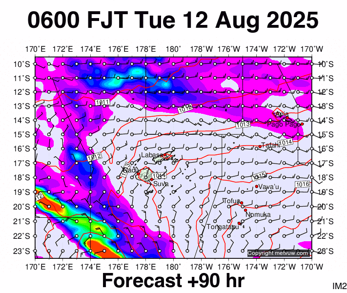 Fiji forecast chart for Monday, August 11th, 2025 at 6:00 PM