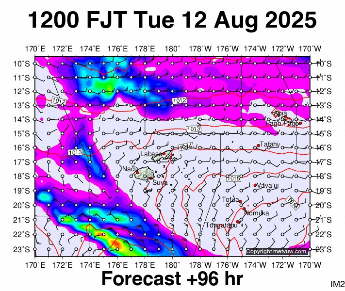 Fiji forecast chart for Tuesday, August 12th, 2025 at 12:00 AM