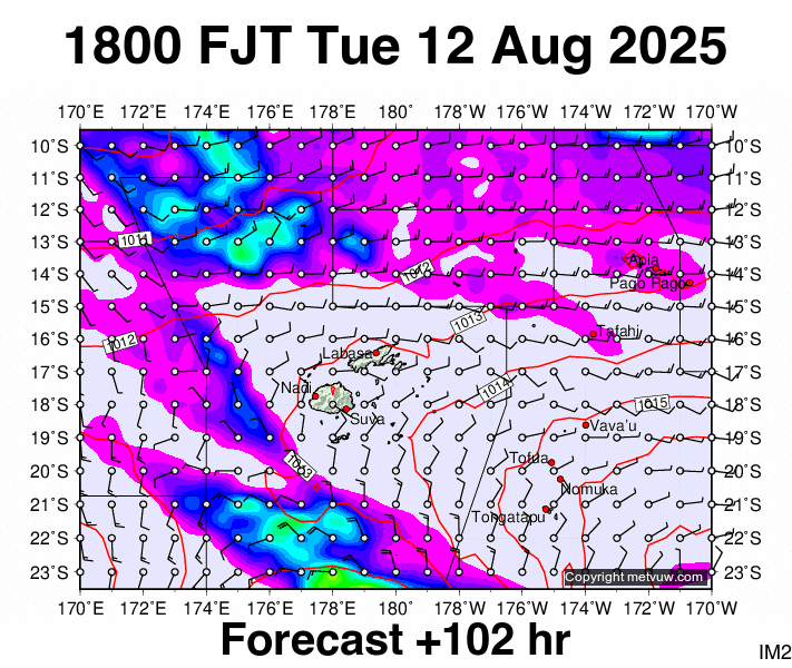 Fiji forecast chart for Tuesday, August 12th, 2025 at 6:00 AM