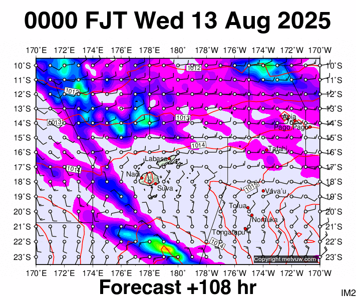 Fiji forecast chart for Tuesday, August 12th, 2025 at 12:00 PM