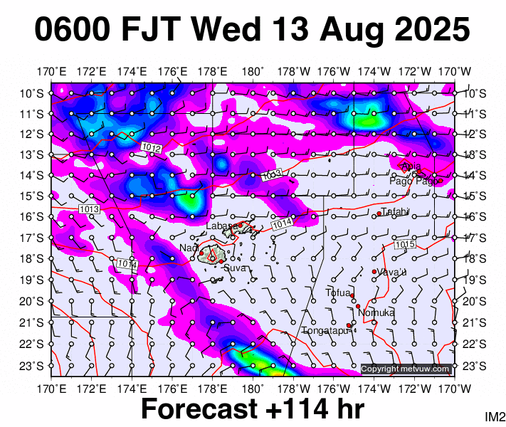 Fiji forecast chart for Tuesday, August 12th, 2025 at 6:00 PM