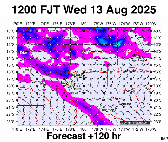 Fiji forecast chart for Wednesday, August 13th, 2025 at 12:00 AM