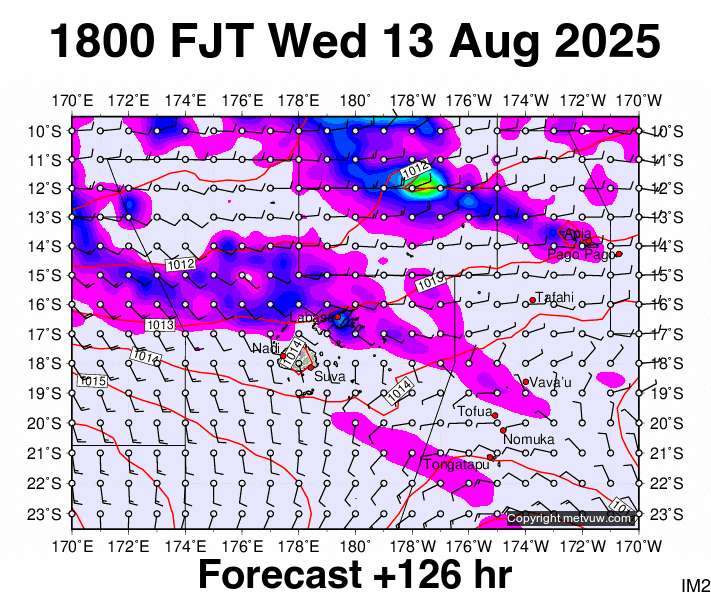 Fiji forecast chart for Wednesday, August 13th, 2025 at 6:00 AM
