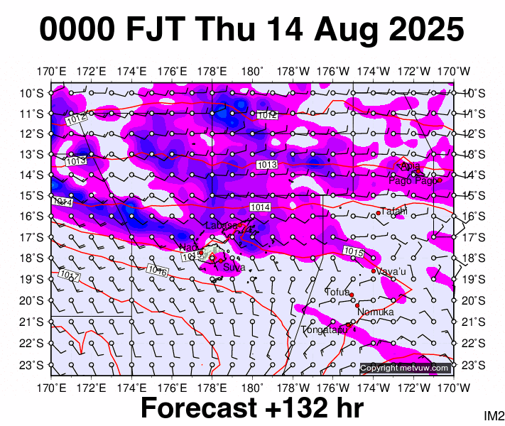 Fiji forecast chart for Wednesday, August 13th, 2025 at 12:00 PM