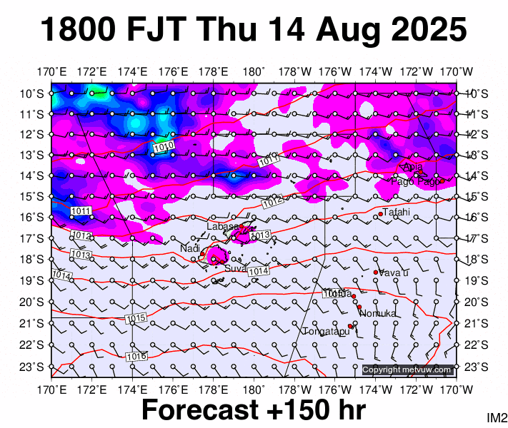 Fiji forecast chart for Thursday, August 14th, 2025 at 6:00 AM