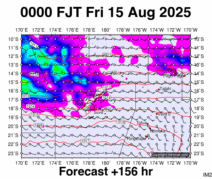 Fiji forecast chart for Thursday, August 14th, 2025 at 12:00 PM