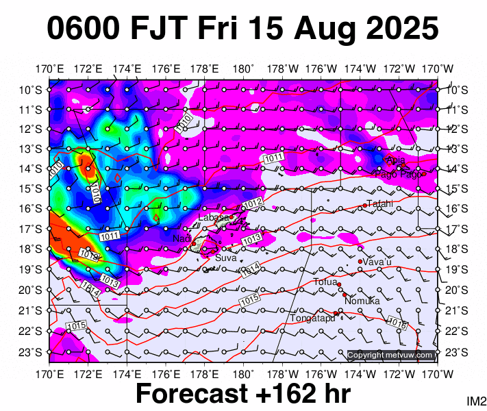 Fiji forecast chart for Thursday, August 14th, 2025 at 6:00 PM