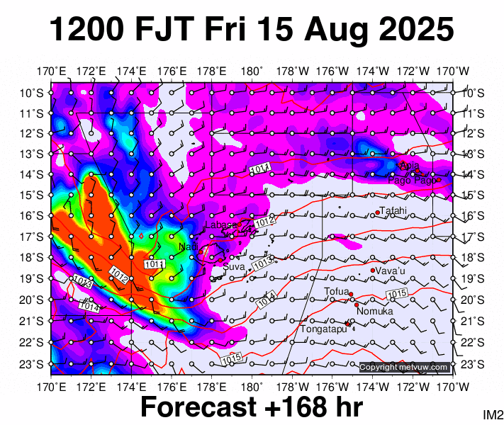 Fiji forecast chart for Friday, August 15th, 2025 at 12:00 AM