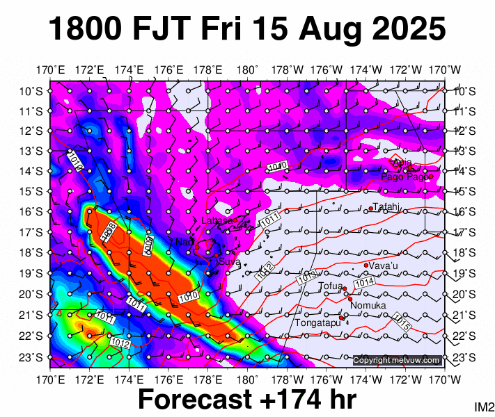Fiji forecast chart for Friday, August 15th, 2025 at 6:00 AM