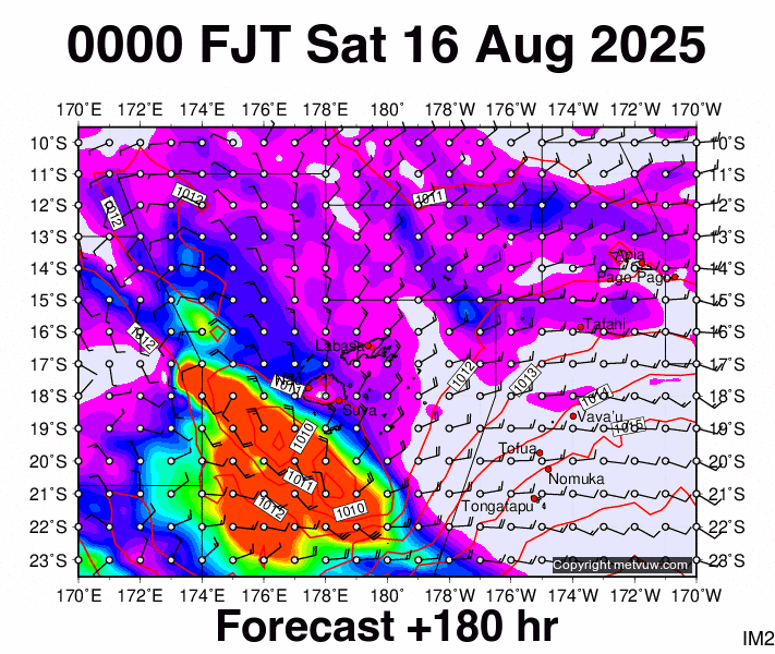 Fiji forecast chart for Friday, August 15th, 2025 at 12:00 PM
