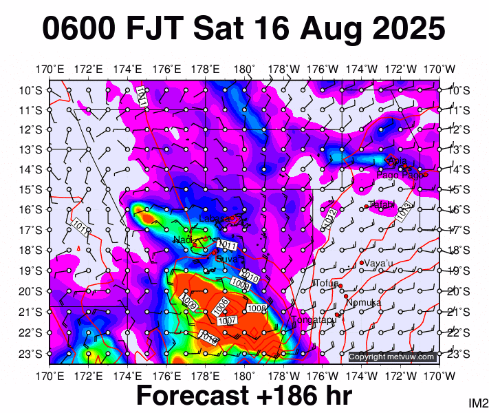 Fiji forecast chart for Friday, August 15th, 2025 at 6:00 PM
