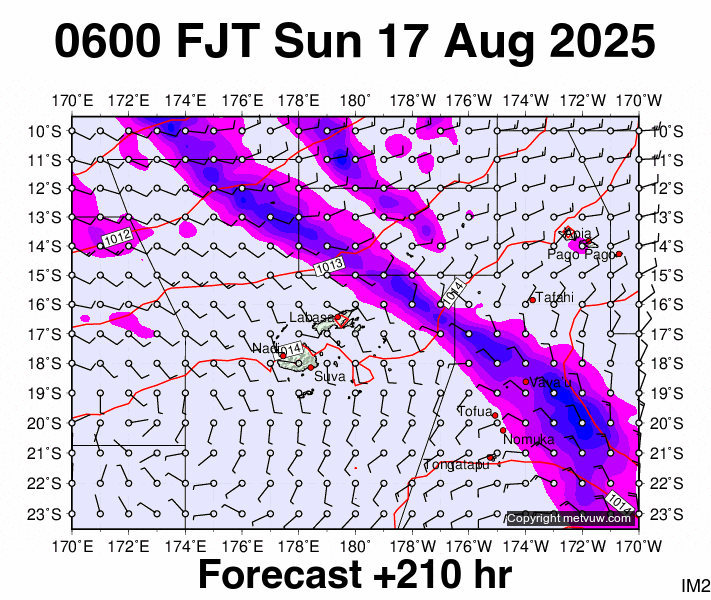 Fiji forecast chart for Saturday, August 16th, 2025 at 6:00 PM