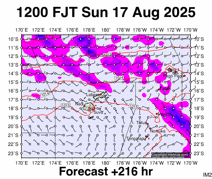 Fiji forecast chart for Sunday, August 17th, 2025 at 12:00 AM