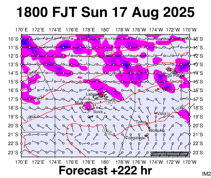 Fiji forecast chart for Sunday, August 17th, 2025 at 6:00 AM