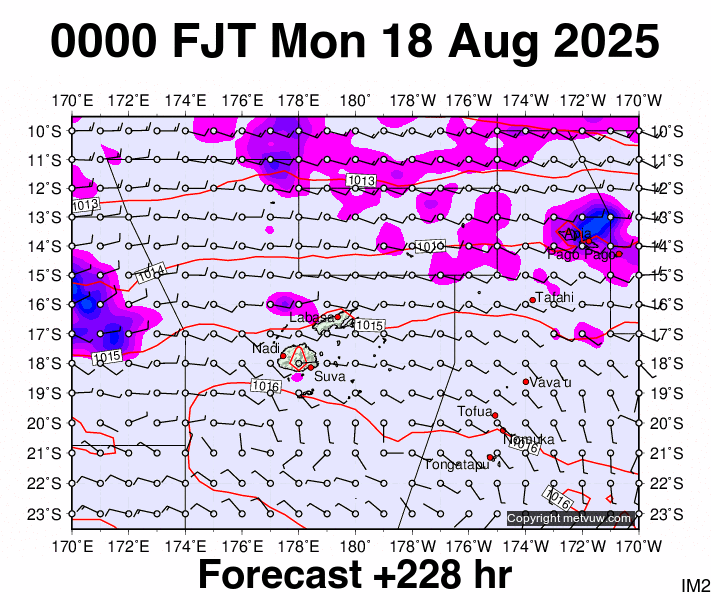 Fiji forecast chart for Sunday, August 17th, 2025 at 12:00 PM