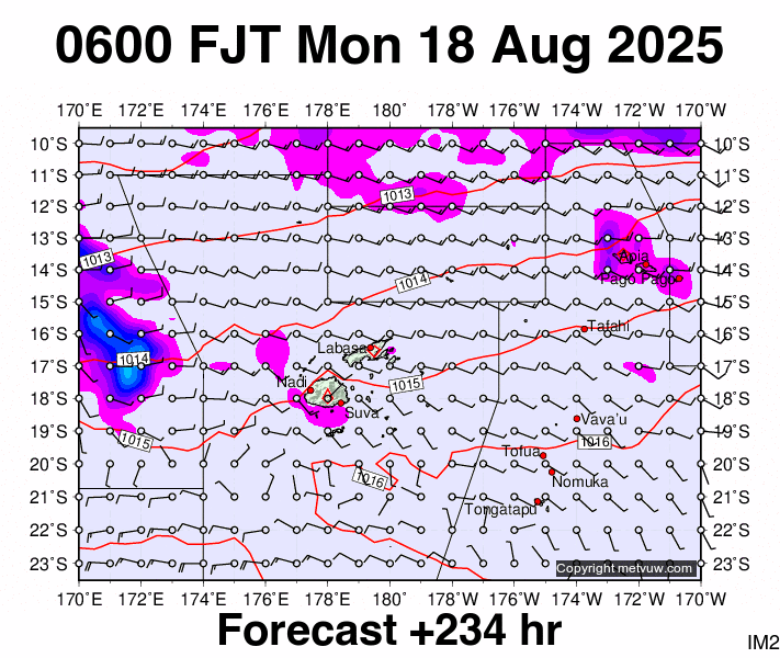 Fiji forecast chart for Sunday, August 17th, 2025 at 6:00 PM