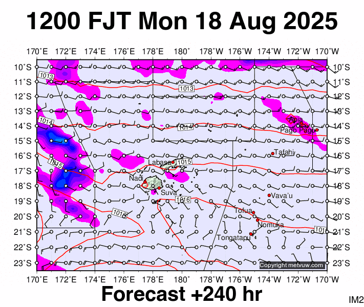 Fiji forecast chart for Monday, August 18th, 2025 at 12:00 AM