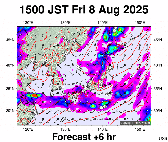 Japan forecast chart for Friday, August 8th, 2025 at 6:00 AM