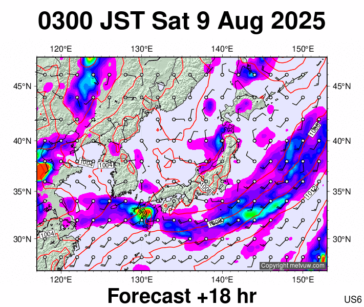 Japan forecast chart for Friday, August 8th, 2025 at 6:00 PM