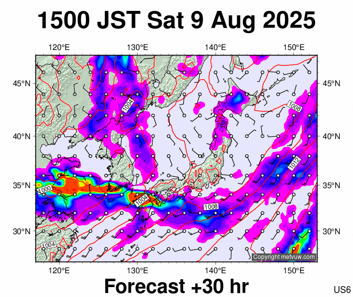 Japan forecast chart for Saturday, August 9th, 2025 at 6:00 AM