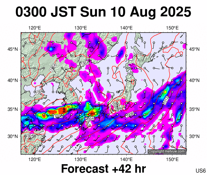 Japan forecast chart for Saturday, August 9th, 2025 at 6:00 PM