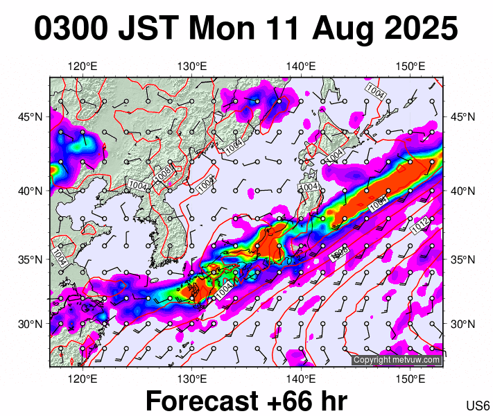 Japan forecast chart for Sunday, August 10th, 2025 at 6:00 PM