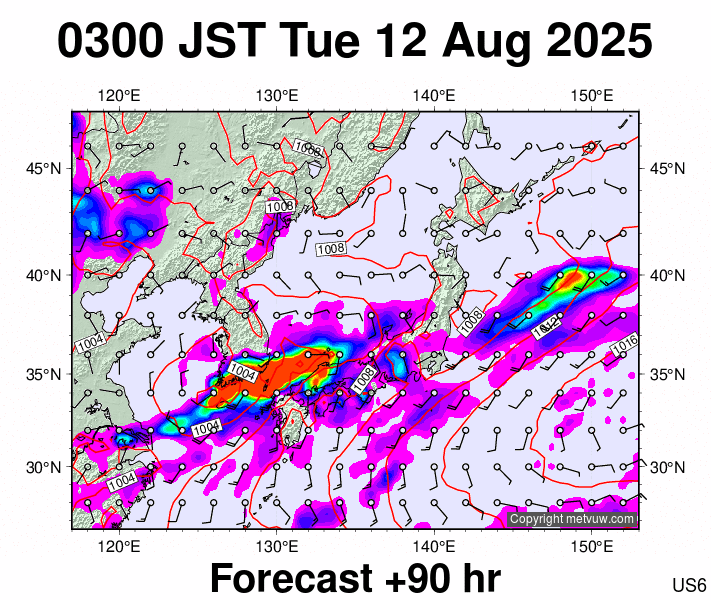 Japan forecast chart for Monday, August 11th, 2025 at 6:00 PM