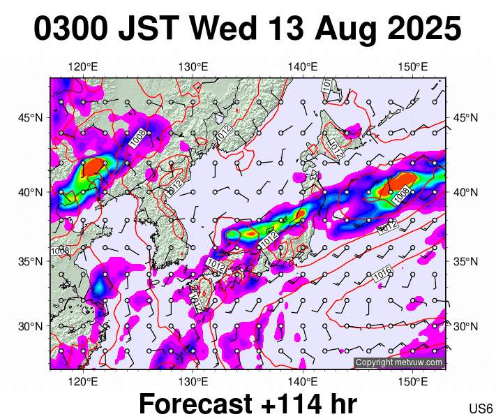 Japan forecast chart for Tuesday, August 12th, 2025 at 6:00 PM