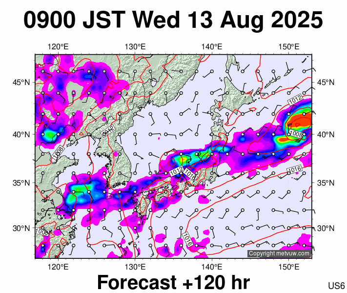 Japan forecast chart for Wednesday, August 13th, 2025 at 12:00 AM