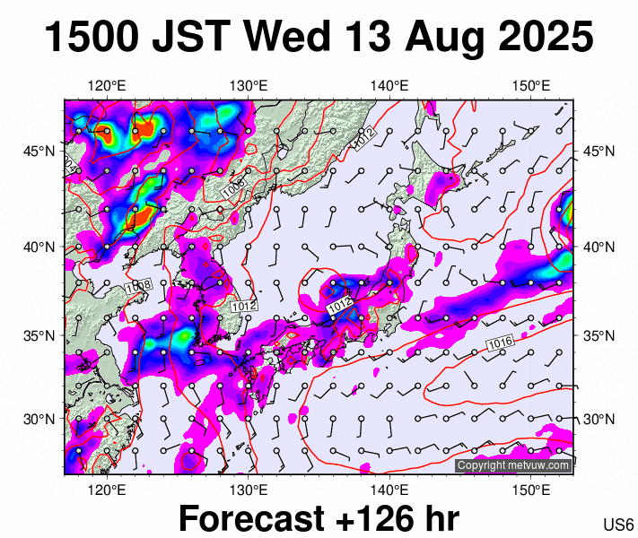 Japan forecast chart for Wednesday, August 13th, 2025 at 6:00 AM