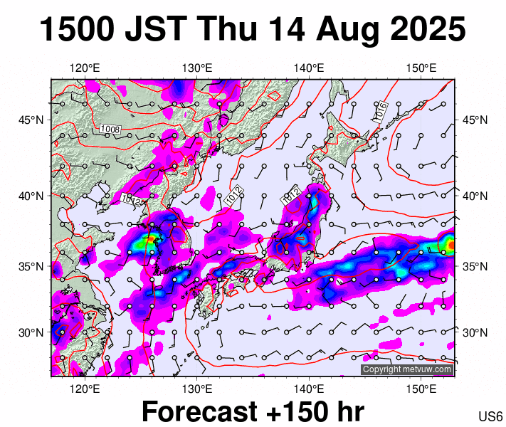 Japan forecast chart for Thursday, August 14th, 2025 at 6:00 AM