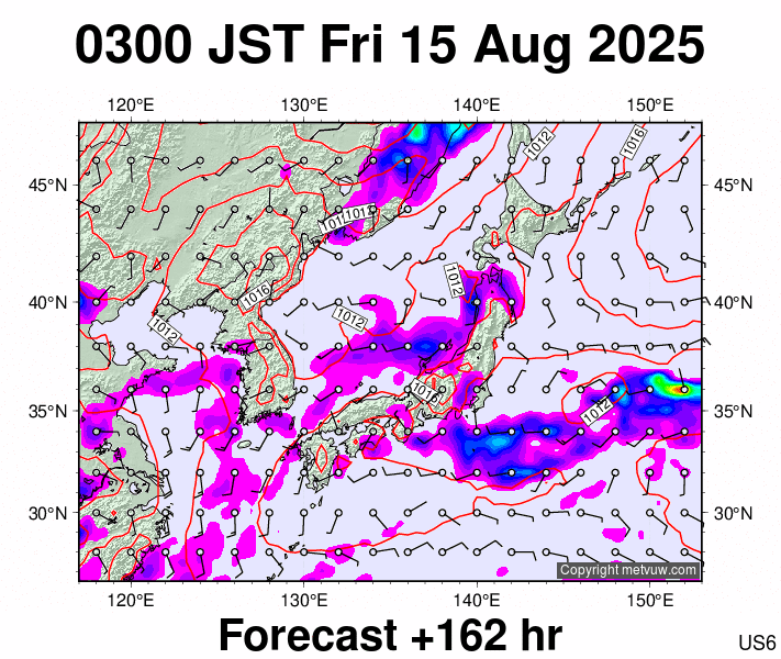 Japan forecast chart for Thursday, August 14th, 2025 at 6:00 PM