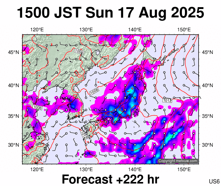 Japan forecast chart for Sunday, August 17th, 2025 at 6:00 AM