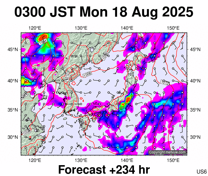 Japan forecast chart for Sunday, August 17th, 2025 at 6:00 PM