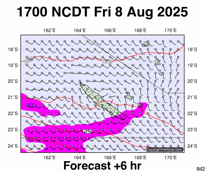 New Caledonia forecast chart for Friday, August 8th, 2025 at 6:00 AM