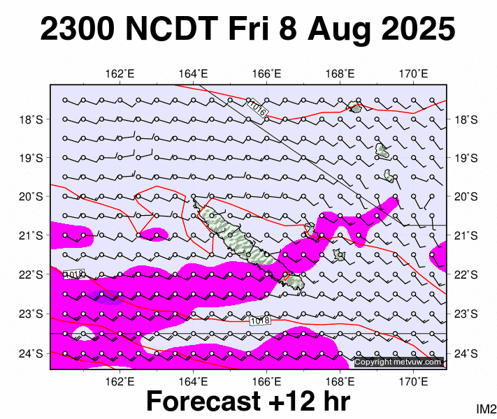New Caledonia forecast chart for Friday, August 8th, 2025 at 12:00 PM