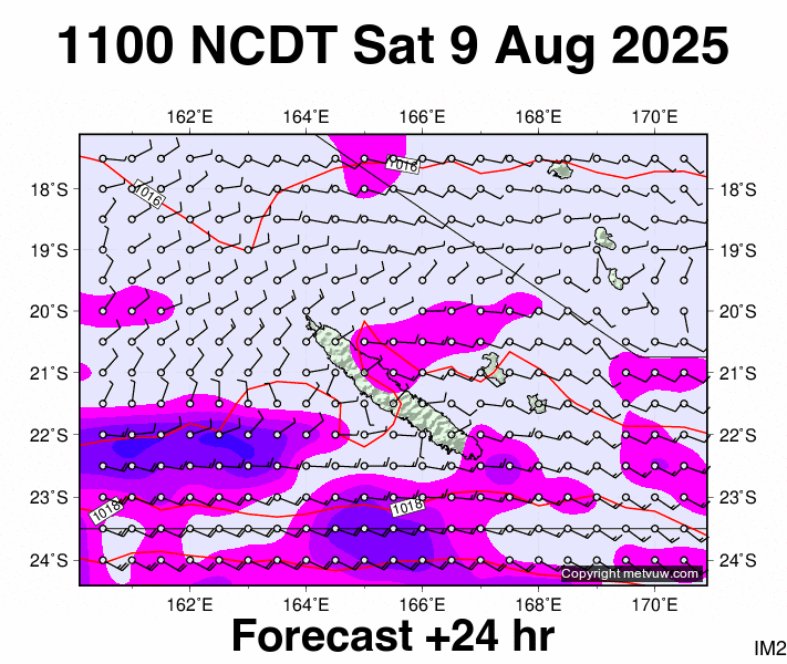 New Caledonia forecast chart for Saturday, August 9th, 2025 at 12:00 AM