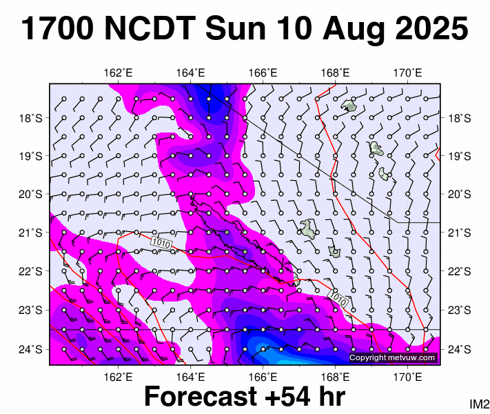 New Caledonia forecast chart for Sunday, August 10th, 2025 at 6:00 AM