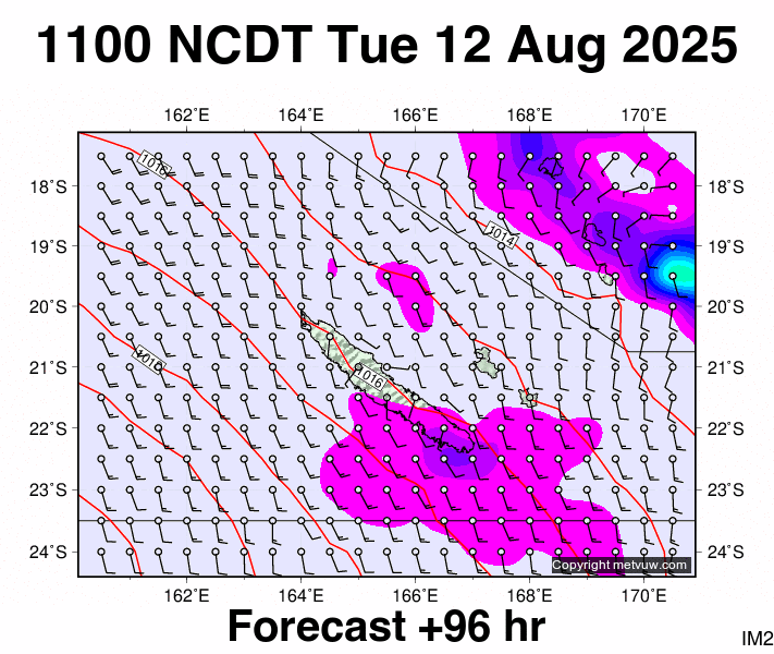 New Caledonia forecast chart for Tuesday, August 12th, 2025 at 12:00 AM