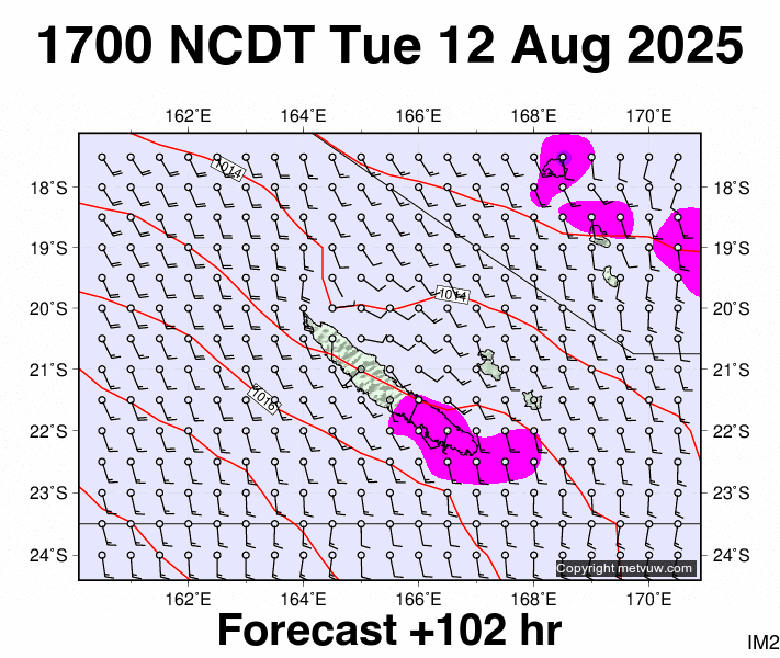 New Caledonia forecast chart for Tuesday, August 12th, 2025 at 6:00 AM