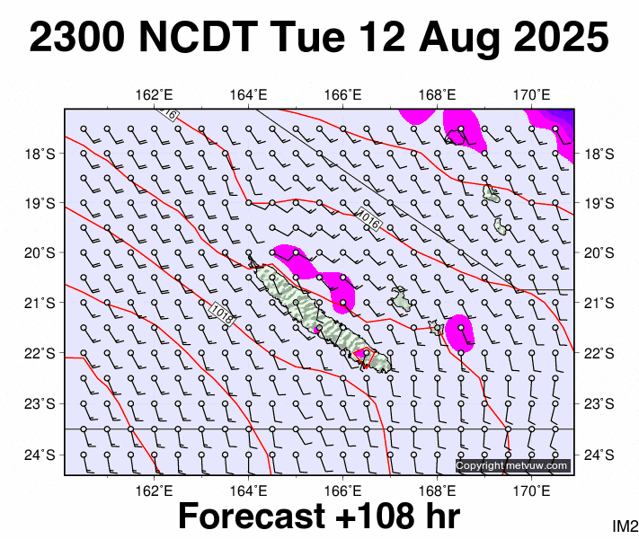 New Caledonia forecast chart for Tuesday, August 12th, 2025 at 12:00 PM