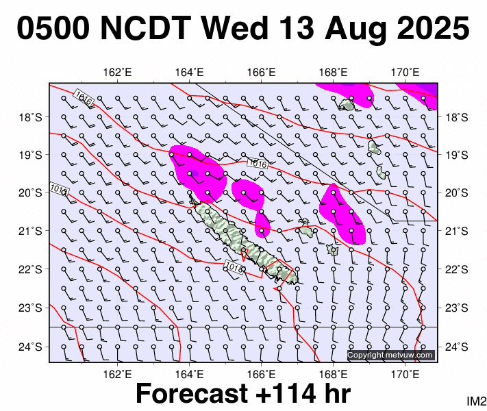 New Caledonia forecast chart for Tuesday, August 12th, 2025 at 6:00 PM