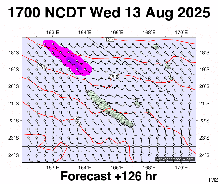New Caledonia forecast chart for Wednesday, August 13th, 2025 at 6:00 AM