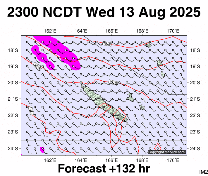 New Caledonia forecast chart for Wednesday, August 13th, 2025 at 12:00 PM
