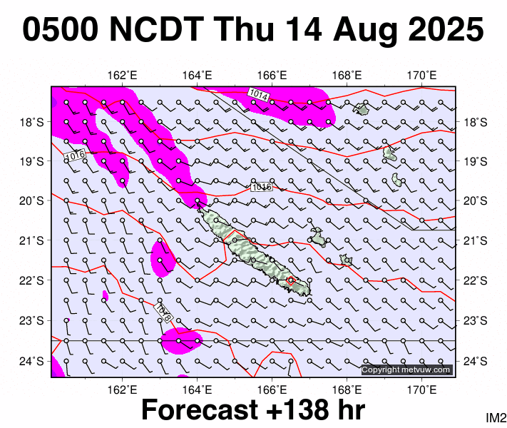 New Caledonia forecast chart for Wednesday, August 13th, 2025 at 6:00 PM