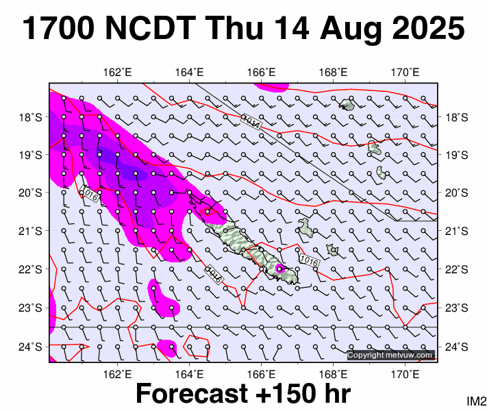 New Caledonia forecast chart for Thursday, August 14th, 2025 at 6:00 AM