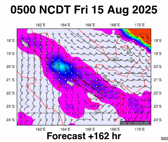 New Caledonia forecast chart for Thursday, August 14th, 2025 at 6:00 PM