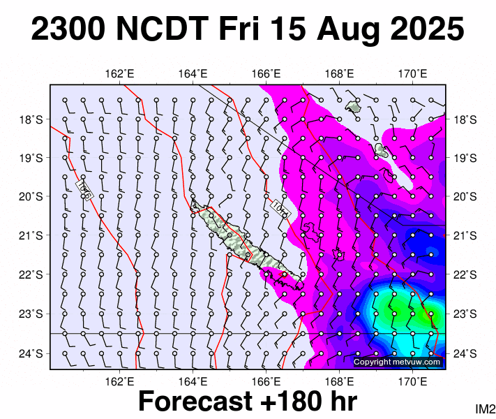 New Caledonia forecast chart for Friday, August 15th, 2025 at 12:00 PM